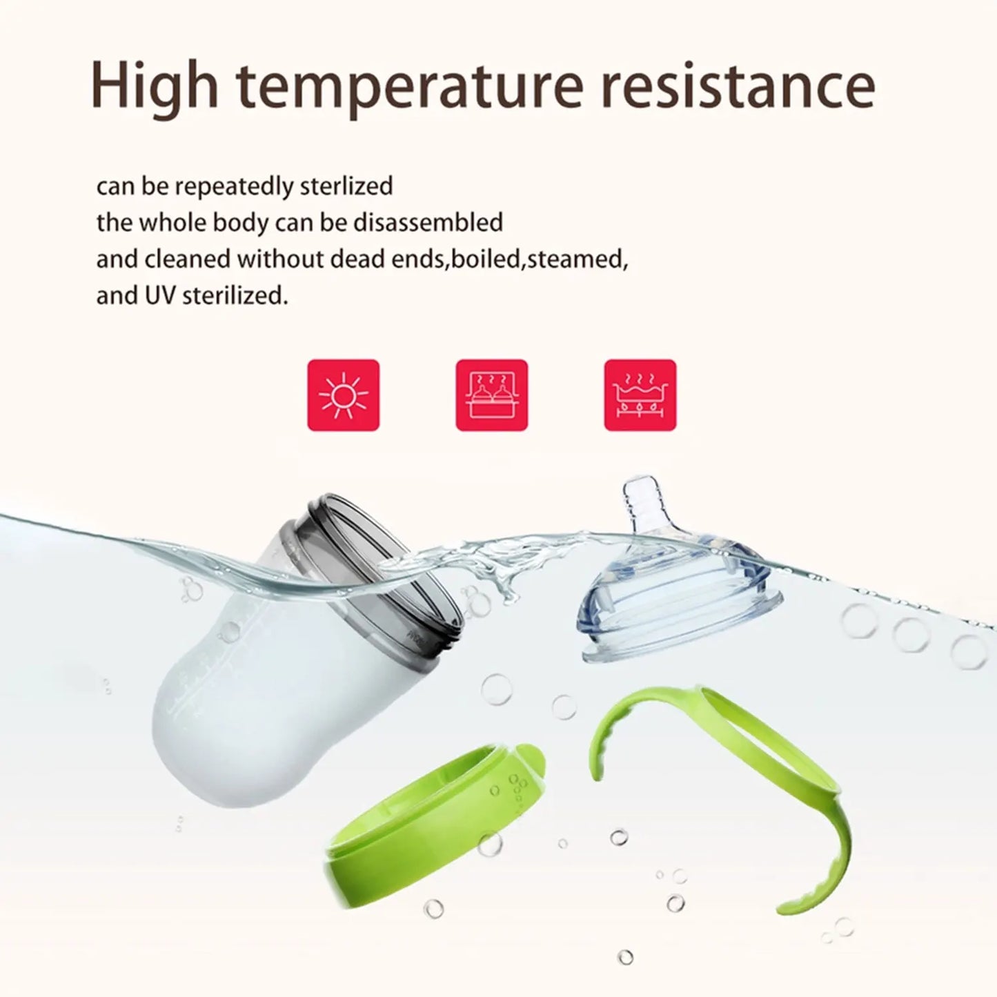 New 0-36 months baby nano-silicone bottle, 240ml 150ml Baby Bottle with handle Breastmilk-like design Soft milk pulling