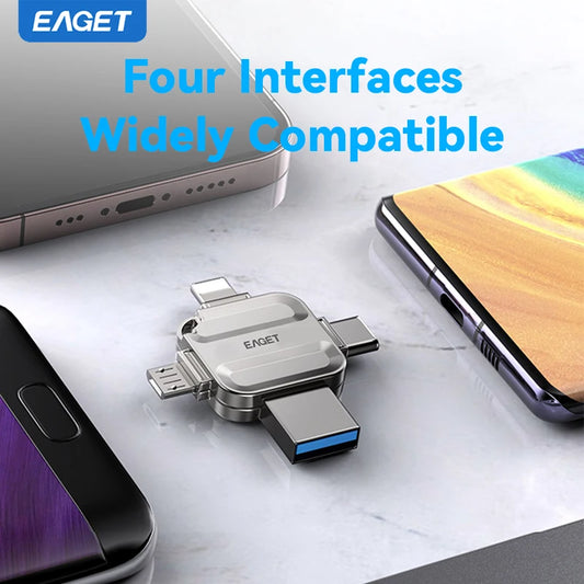 Eaget 4 en 1 Mini USB Flash Drive USB Tipo C Micro B Lightning a USB 3.2 Pendrive USB Memorias para Teléfonos PC Portátiles
