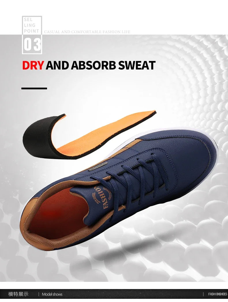 Men Leather Sneaker, Waterproof Casual Comfortable Men's Sneaker, Lace Up Footwear, Vulcanized Man Shoe Masculino, MAEDEF