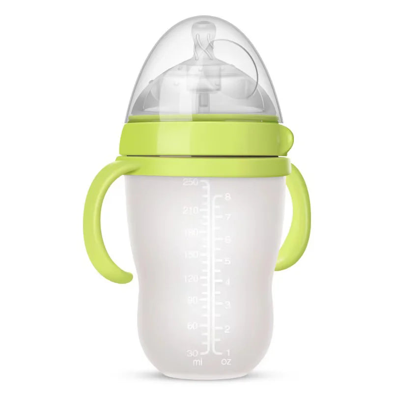 New 0-36 months baby nano-silicone bottle, 240ml 150ml Baby Bottle with handle Breastmilk-like design Soft milk pulling