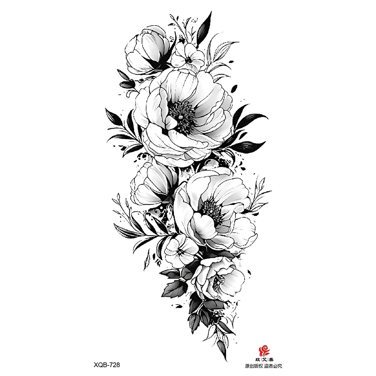 Black Flower Waterproof Temporary Tattoo Sticker, Beauty Butterfly Rose for Women, 3D Flash Body Arm Art Washable Fake Tattoos