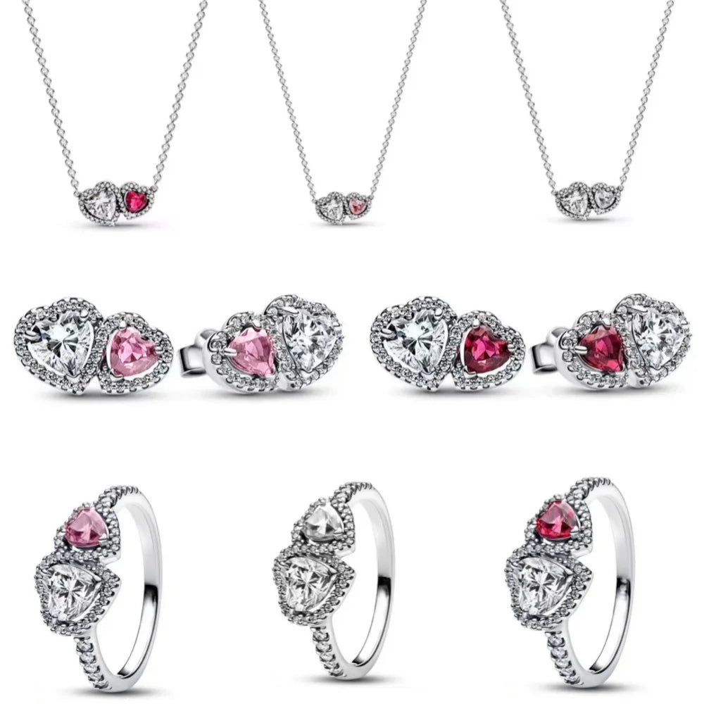 New 925 Silver bow Heart-shaped Ring Necklace, Suitable for Valentine's Day, Holiday Gifts for Women, DIY High-end, Fashion Jewelry