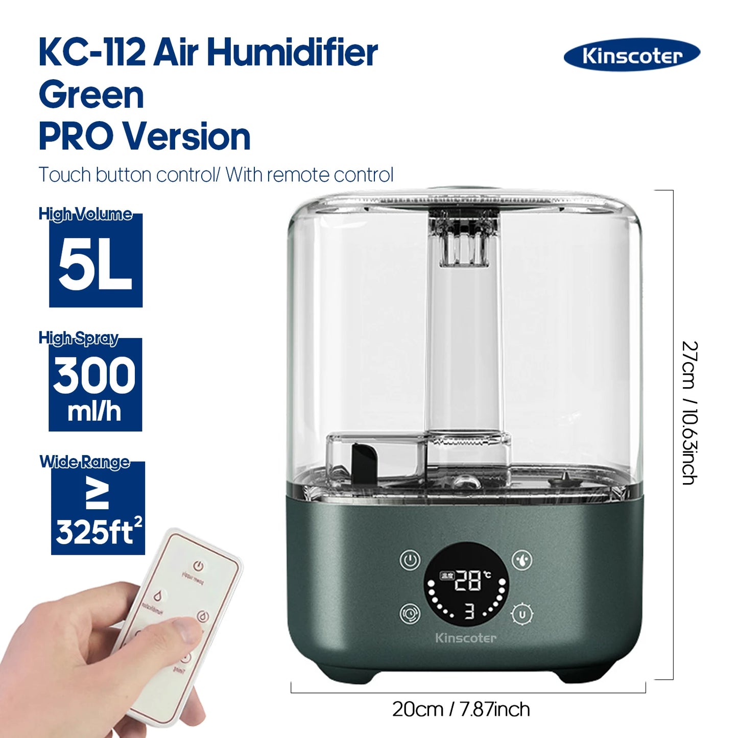 3Liter Air Humidifier Professional Large Capacity Home Humidifier, Plant Mist Aroma Diffuser with Remote Control Timer, KINSCOTER