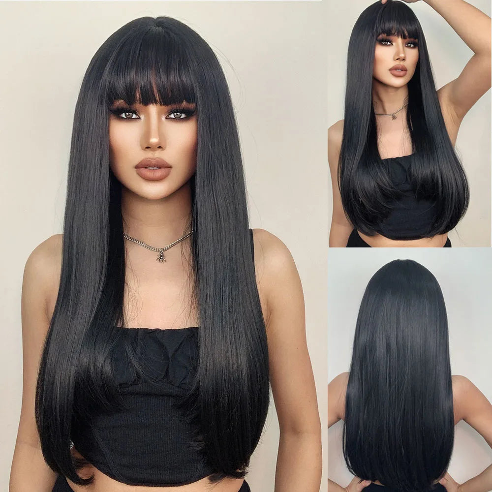 White Long Straight Synthetic Wigs for Women, Colorful Cosplay Party Fake Hair with Bangs, White Wig, HighTemperature Fiber, HENRY MARGU