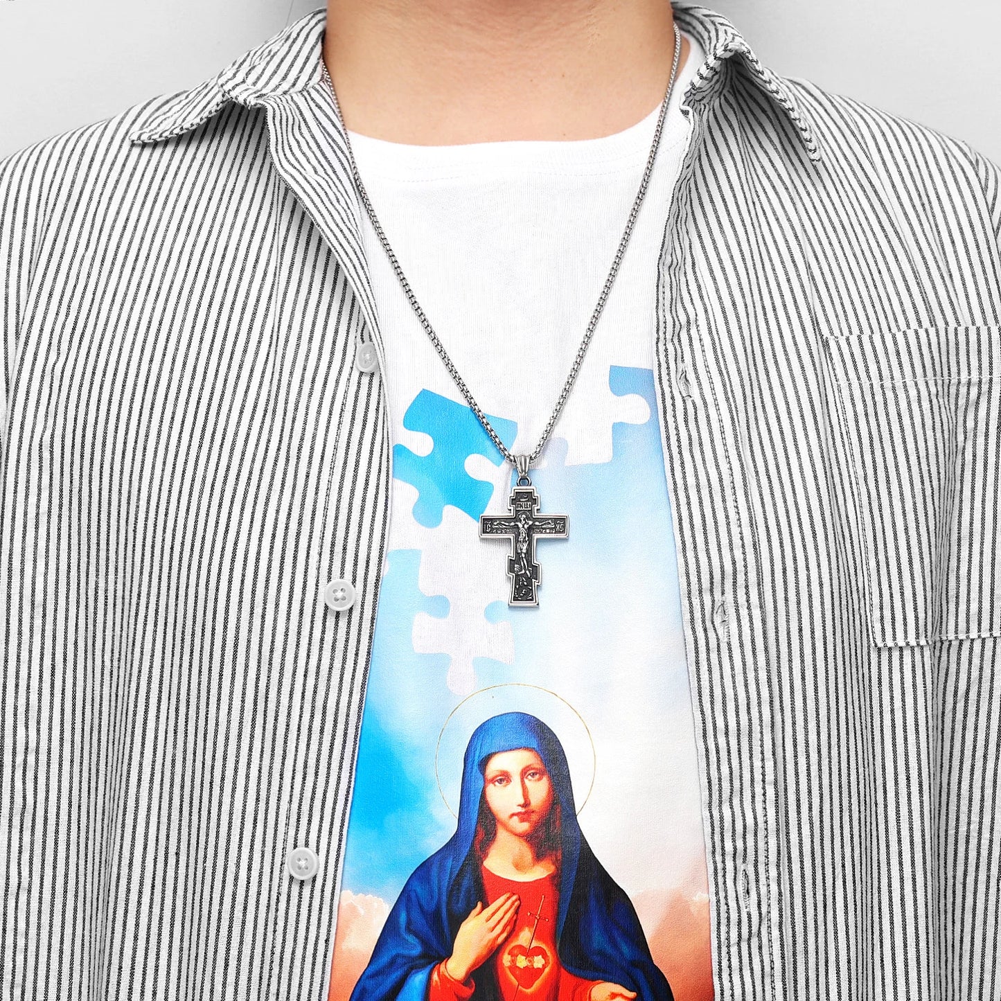 INRI Jesus Cross Amulet Stainless Steel Men Women Necklaces Pendants Chain Amulet Punk Trendy Jewelry Creativity Gift Wholesale