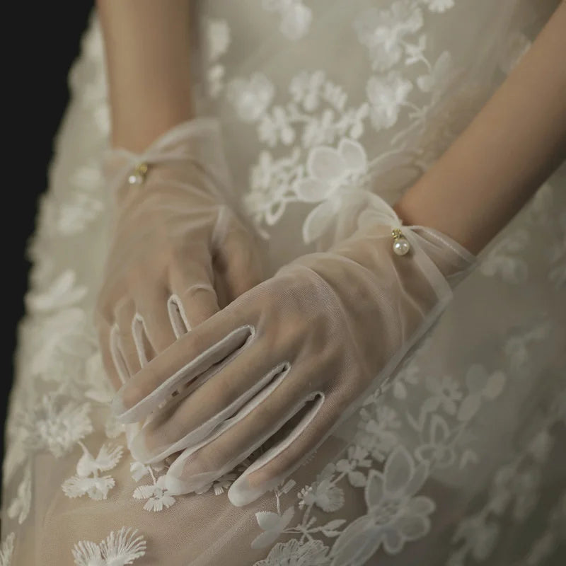 Sexy Transparent Black White Mesh Tulle Glove, Spring Summer Thin Short Glove, Party Dancing Dress Wedding Glove, Lolita New