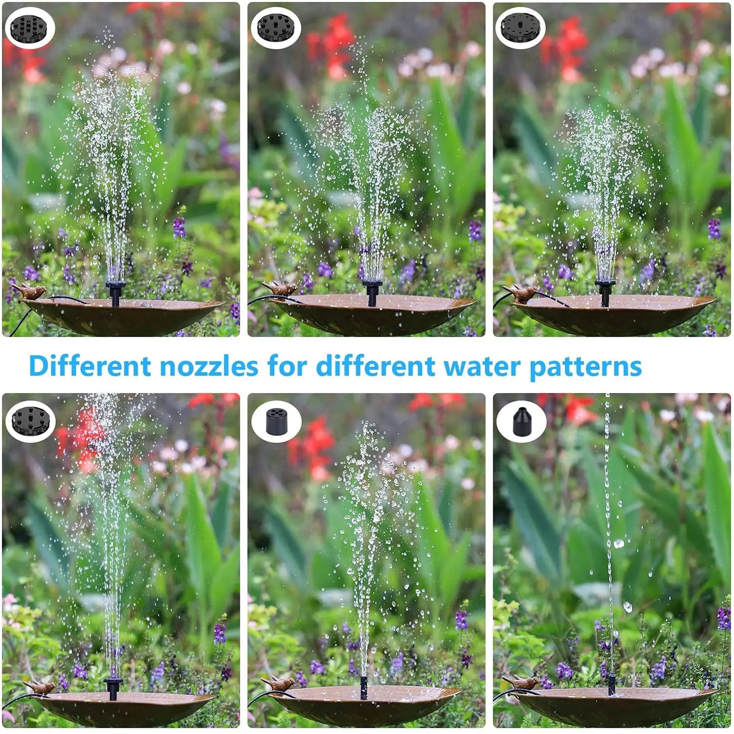 2.5W Solar Water Pump Fountain with 6Nozzles and 4ft Water Pipe, Solar Powered Pump for Bird Bath And Pond, Garden Solar Fountain Pump