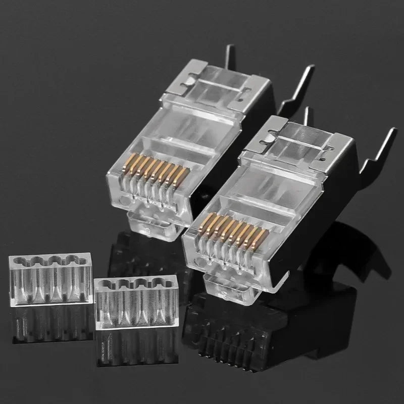 1/10/30Pcs, Pass Through RJ45 Cat7/Cat6/Cat5 Shielded Connectors, Crystal End Gold-Plated 8P8C Crimp UTP Ethernet Modular Plug