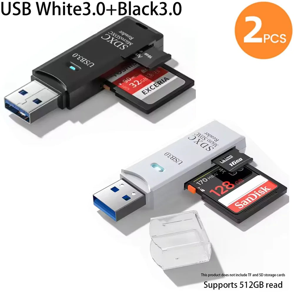 2-in-1 Multi-Functional USB 3.0 Card Reader Micro SD TF Memory Card Reader USB Flash Drive Card Reader Adapter for PC Laptops Accessories
