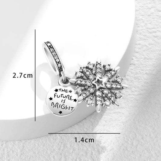 Authentic 925 Sterling Silver Charm Sparkling Star Moon & Sun Pendant Fits Original Bracelets DIY Women's Bangle Jewelry Gift