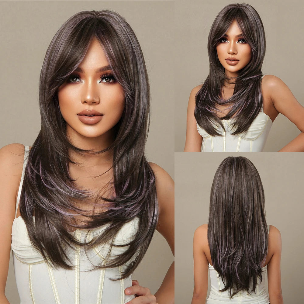 CharmSource Blonde Long Hair Natural Straight Wig, Synthetic Wigs  for Women Daily Party High Density