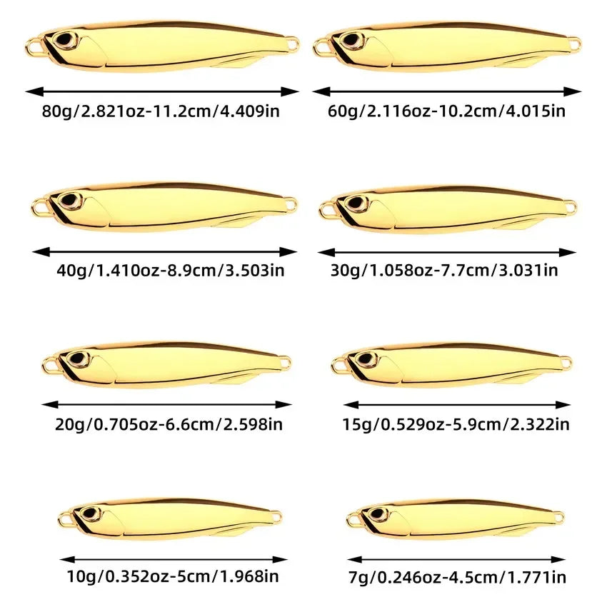 1Pc, Electroplated Lron Plate Rod Metal Fishing Bait, 60g 40g 30g 20g, Portable Fishing Lure, Sharp Hoops Tip, Spinning Tackle Tool