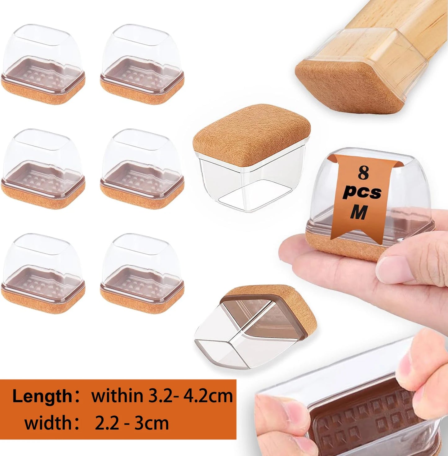 8Pcs, Silicone Chair Leg Floor Caps, Floor Protectors, Chair leg Foot End Covers for No Noise