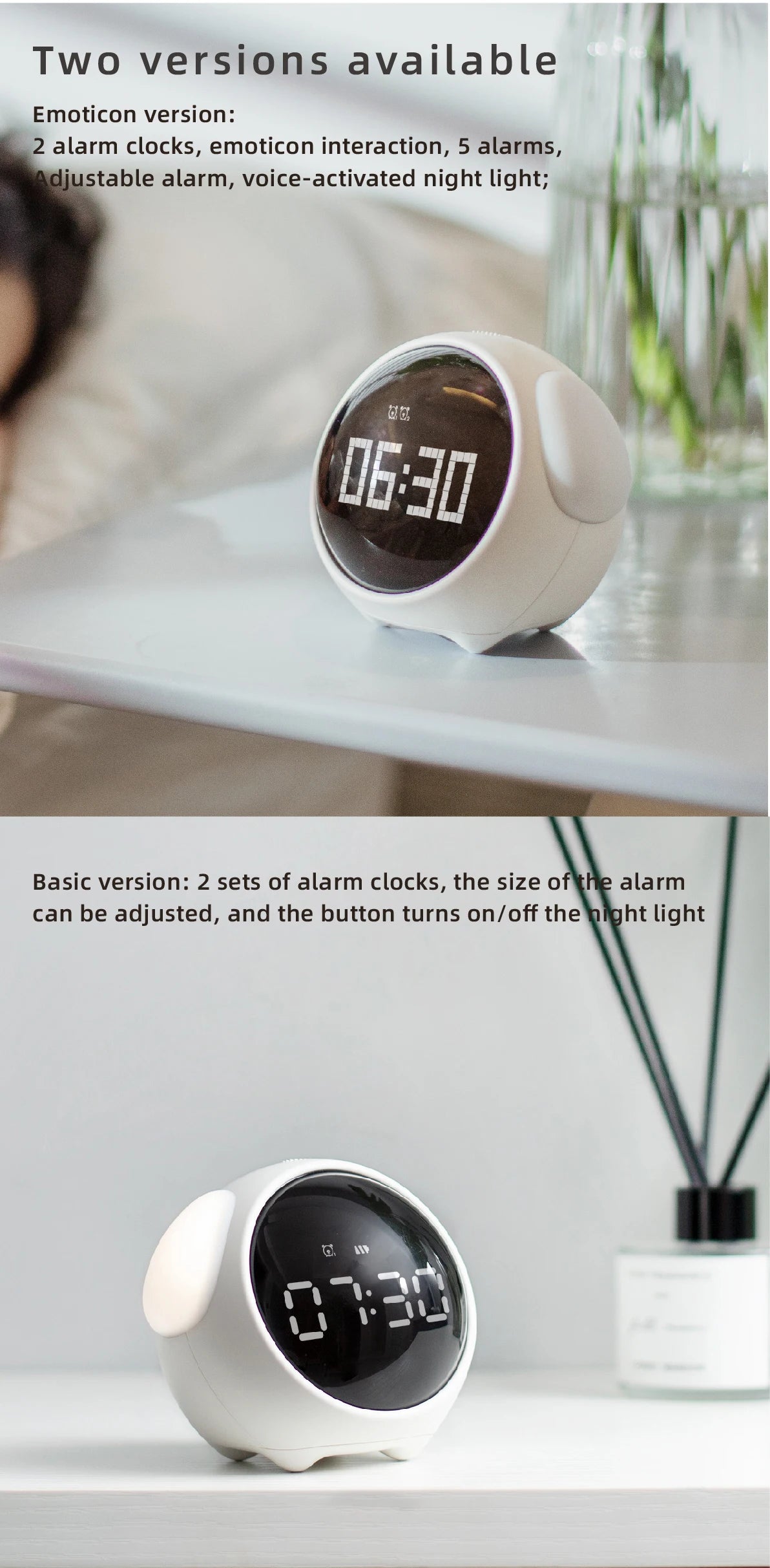 Child Alarm Clock, Digital Emotion Table Clock, Light Cute Cartoon Alarm Clock For Kids, Digital, Touch Sensing