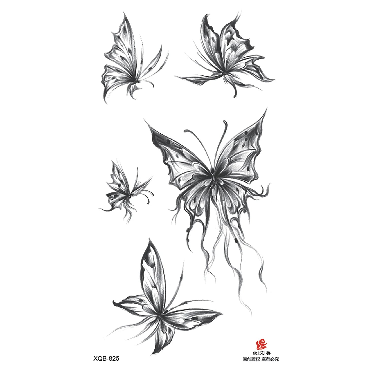 Black Flower Waterproof Temporary Tattoo Sticker, Beauty Butterfly Rose for Women, 3D Flash Body Arm Art Washable Fake Tattoos