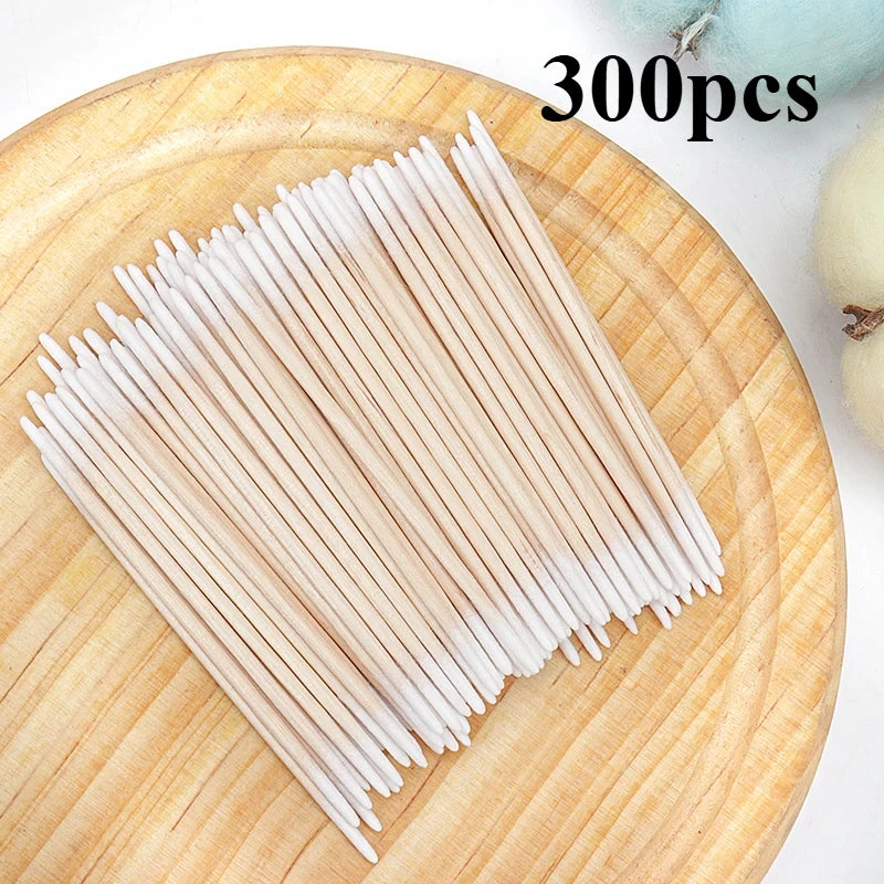 100/300/500 Pcs Disposable Ultrasmall Cotton Swab Brush Lint-Free Micro Wood Makeup Brushes for Eyelash/Tattoo Cleaning, Tattoo Accessories