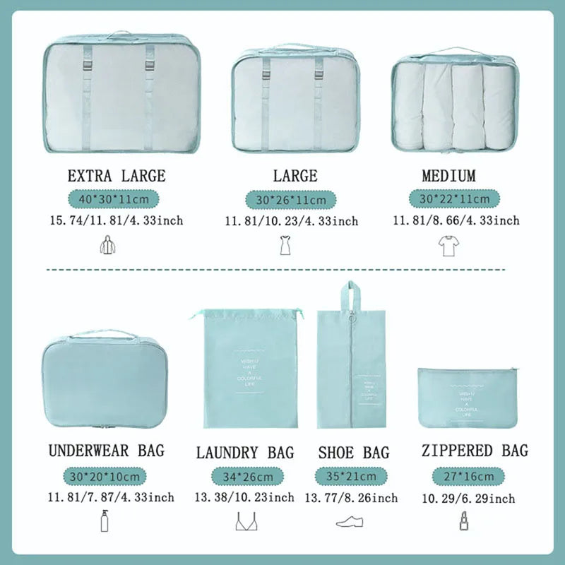7Pcs, Travel Organizer, Storage Bags, Wardrobe Cube Suitcase Packing Cubes Set Storages, Luggage Clothes Shoe Pouch Folding