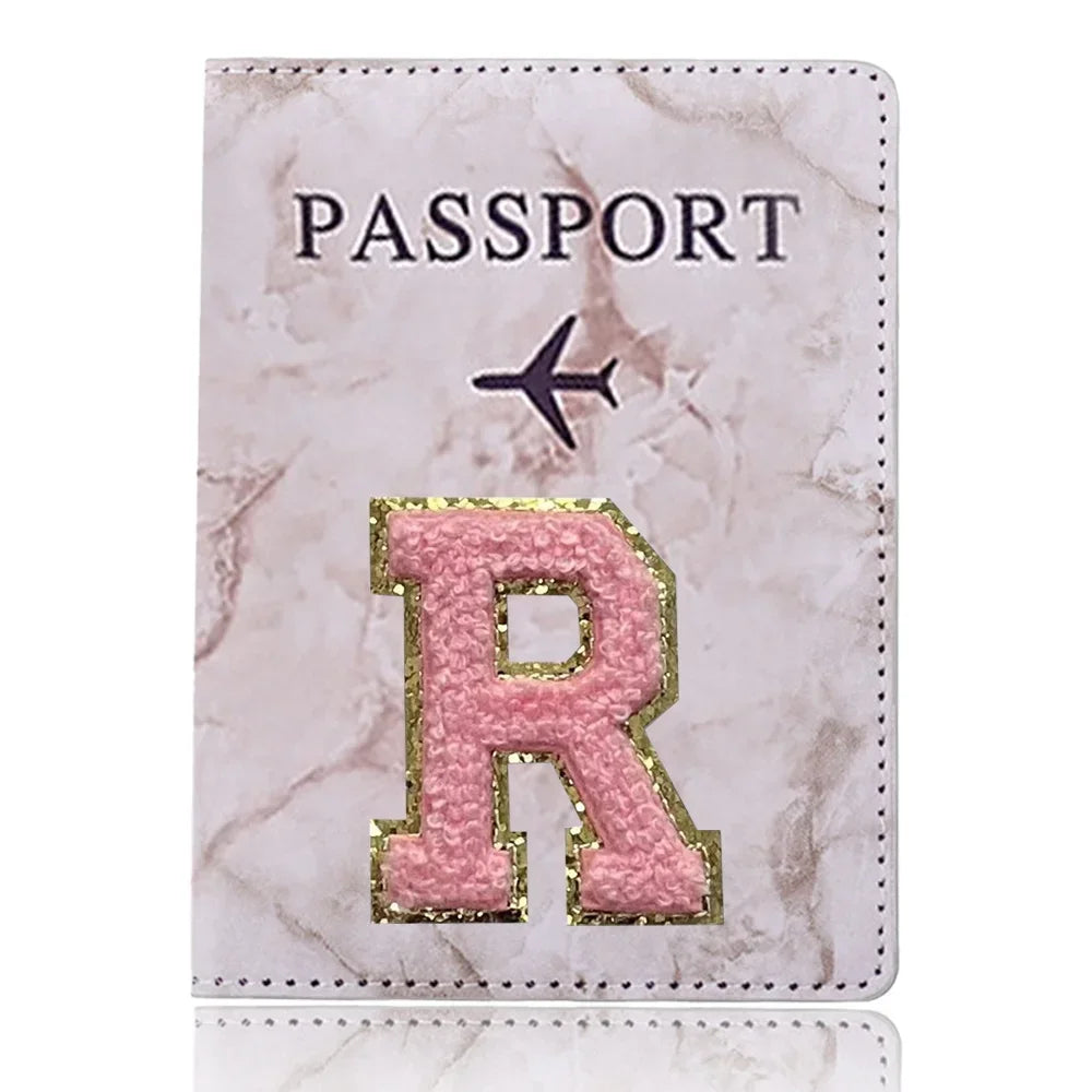 Fashion Passport Protective Cover, Embroidery Letter Pattern Travel Passport Holder, Wallet Gift PU Leather Card Case Cover Unisex