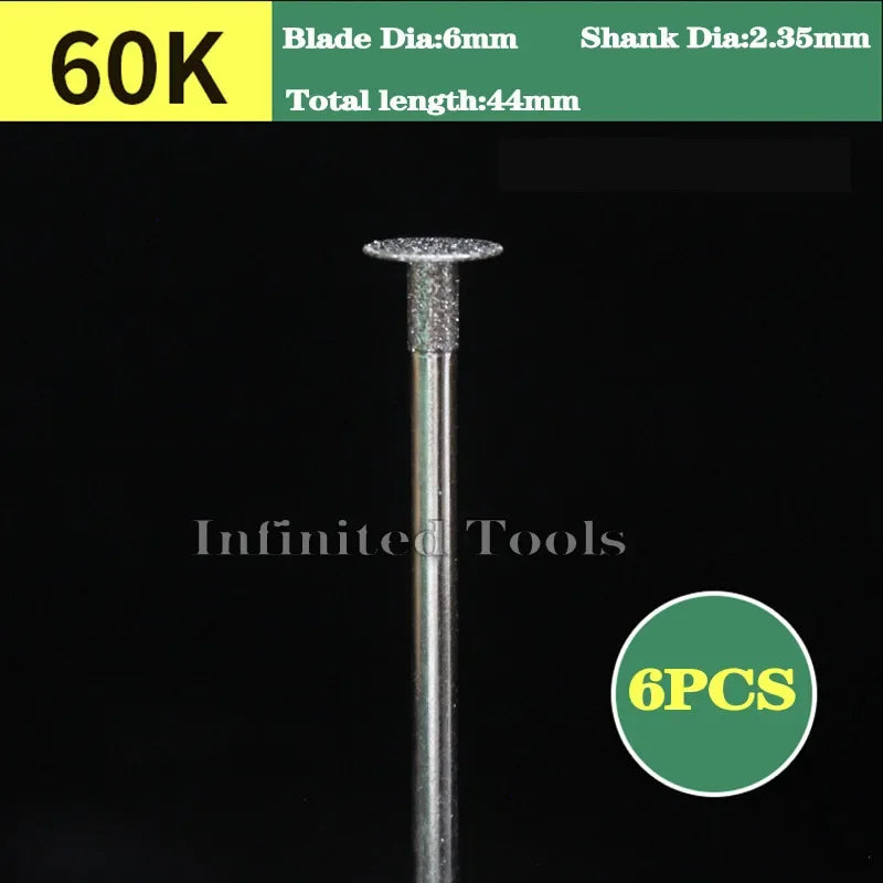 6PCS 2.35mm Shank Grinding Bit Ultra-Thin T Head Diamond Mounted Point Stone Jade Carve Polish Engrave Tool 0.5mm-8mm