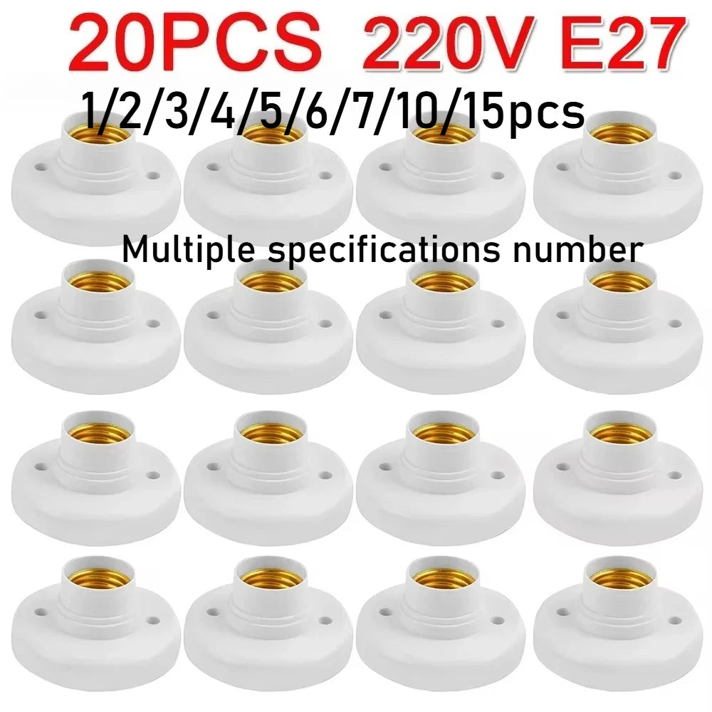 1-20Pcs, 220V E27 Screw Lamp, Stand Light Bulb Socket Holder Adapter Base, Cap Socket White Ceiling Light Lamp Bulb Fixing Base