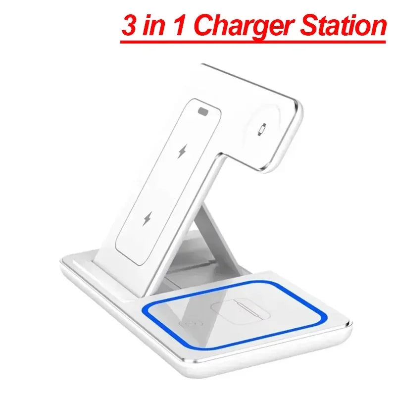 Estación de carga inalámbrica plegable 3 en 1 para iPhone 17 16 15 14 13 12 Pro Max iWatch 11 Airpods Pro 4/3, base de cargador rápido