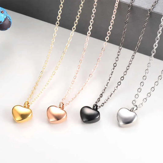 Pequeño collar de urna de cremación con forma de corazón para cenizas, acero inoxidable, colgante de recuerdo conmemorativo
