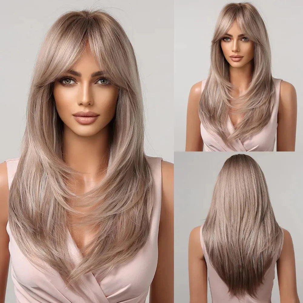 CharmSource Blonde Long Hair Natural Straight Wig, Synthetic Wigs  for Women Daily Party High Density