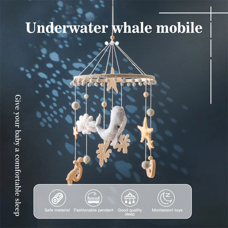 Newborn Baby Rattles Toys, 0-12 Months Soft Felt Whale Bed Bell Infant Mobile Crib Hanging Musical Carousel Toy, Boys Girls Gift