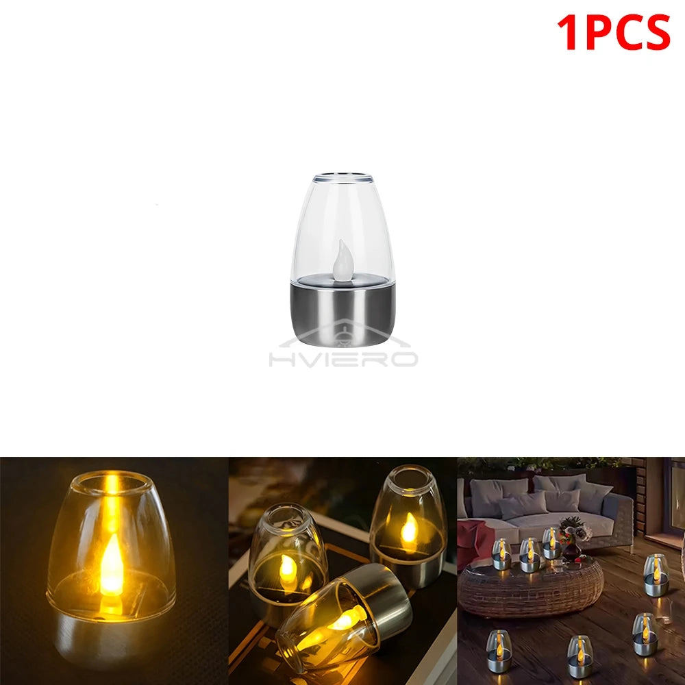 Solar Light LED Stainless Steel Candle, Outdoor Courtyard Decorative Atmosphere Night Lights Halloween Candlelight, Dinner Lamping