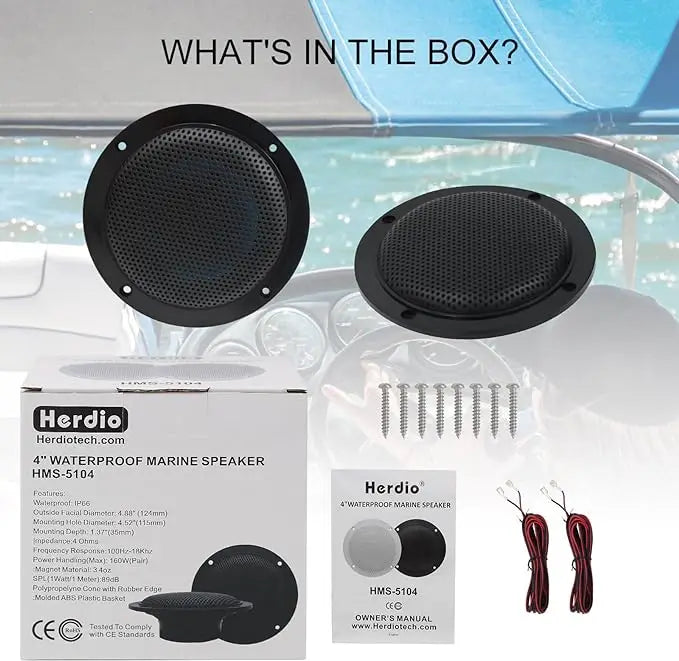 Herdio 4'' 160W 2PCS Waterproof Ceiling Speaker, Surround Sound Speaker For Kitchen Bathroom Yacht Outdoor Boat Home