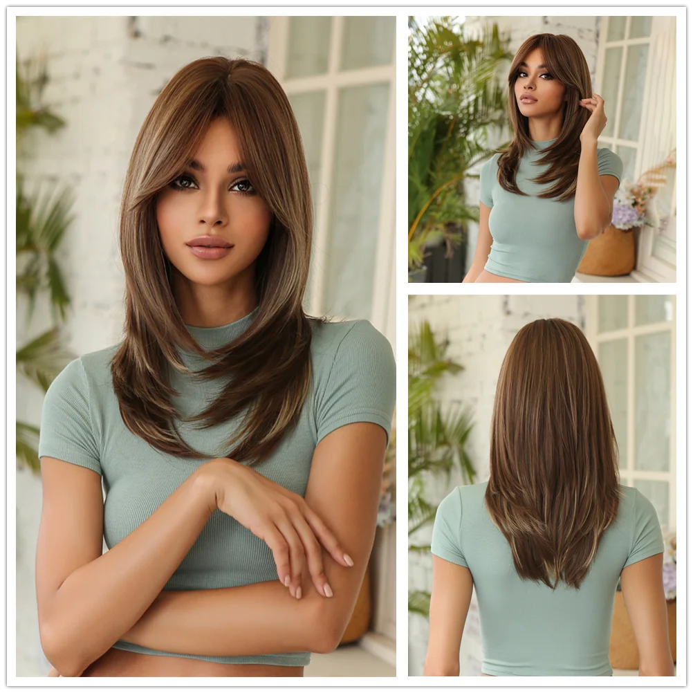 CharmSource Blonde Long Hair Natural Straight Wig, Synthetic Wigs  for Women Daily Party High Density