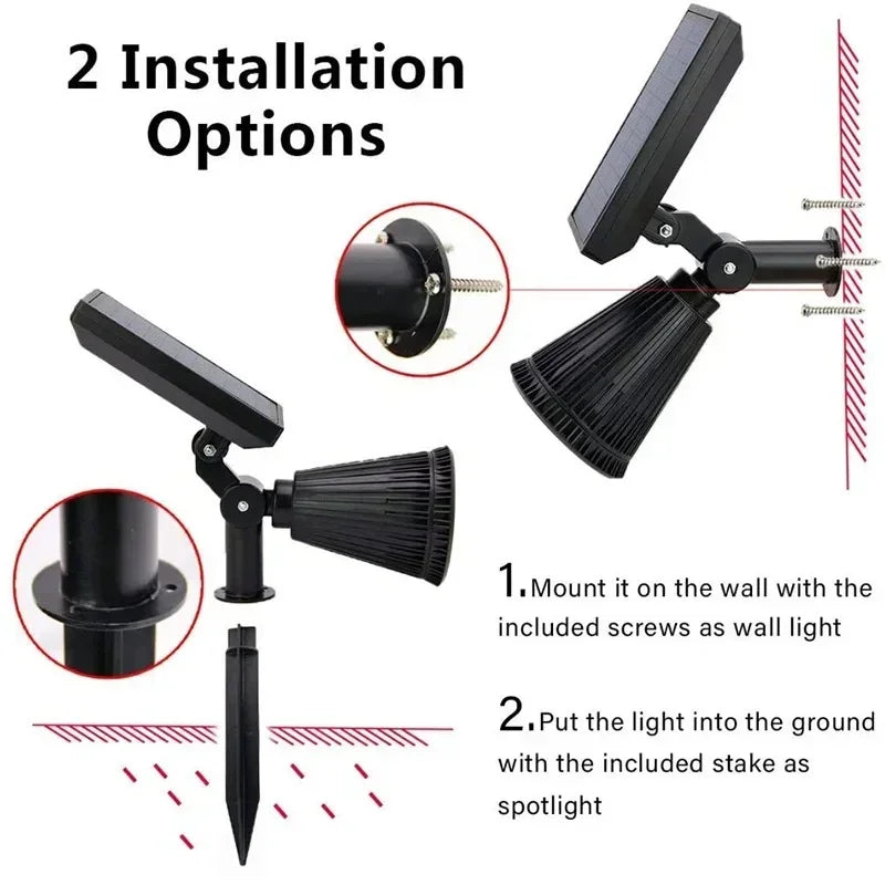 9 LEDs Solar Spotlights, Outdoor IP65 Waterproof, Spot Lights, Brightness Adjustable for Garden Backyard Driveway Patio Decor