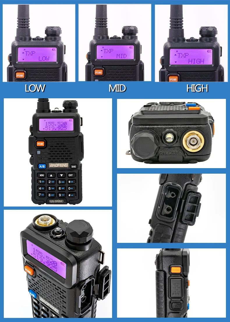 Walkie Talkie, UV 5R 5W 8W Dual Band Ham Two Way Radio, Vhf Uhf FM Radio, Handheld Transceiver, Hunting 16KM, BAOFENG