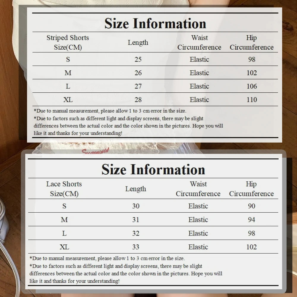 Sexy Cute Summer Striped Shorts, Blue Pink Elastic Waist Shorts, Button Embroidered Lace Shorts, Leggings for Women Girl