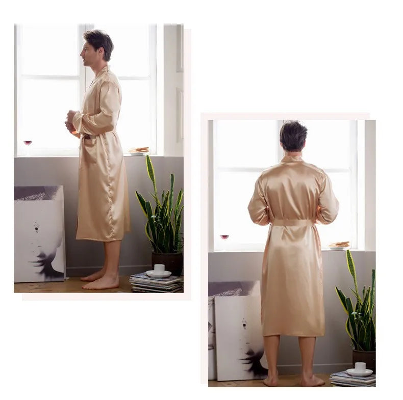 Plus Size 3XL, Men Long Bathrobe Sleepwear, Black Bridegroom Wedding Robe, Spring Summer Sleepwear, Nightwear, Loose Satin Home Wear