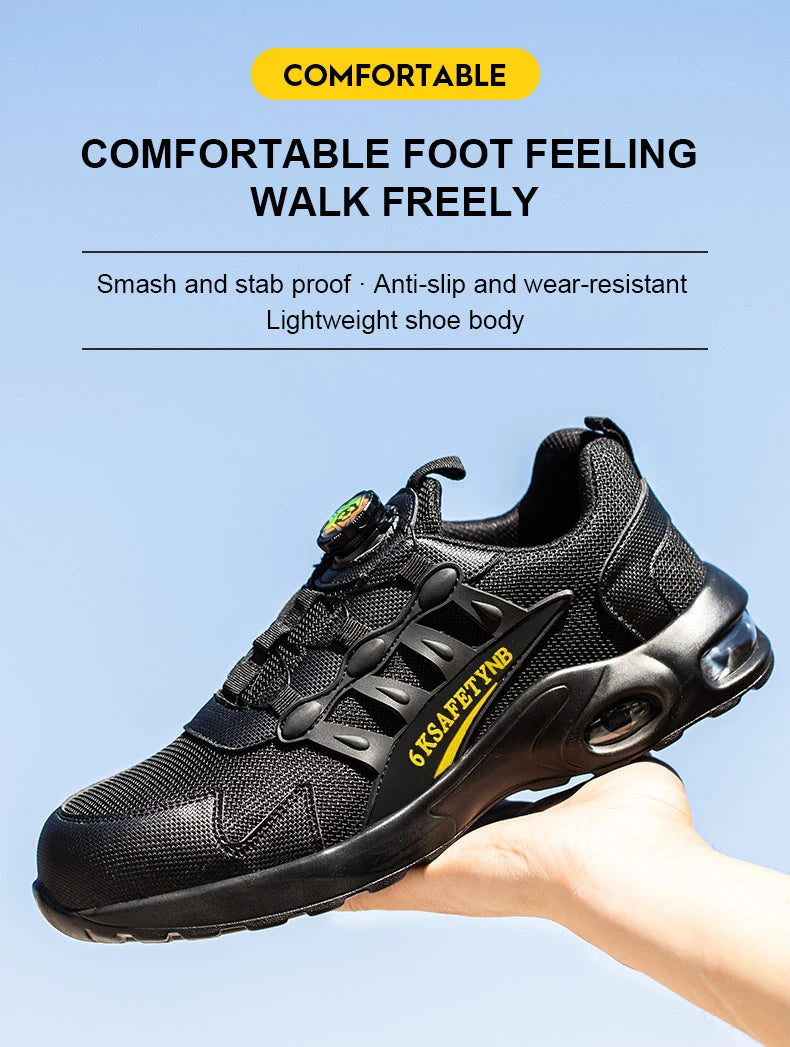 Men Rotating Button Safety Shoes, Steel Toe Work Sneakers, Indestructible Shoes, Puncture-Proof Work Boots, Air Cushion Safety Shoes