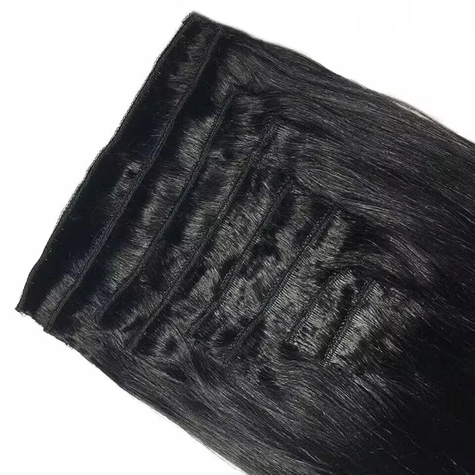 Clip In Hair Extensions, Human Hair Brazilian Straight Clip In Natural Black Color, Clip-In Remy Hair 20 22 24 26 Inch 4# Women