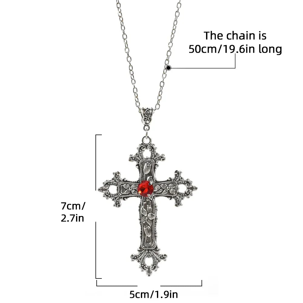 Y2K Punk Crystal Big Cross Pendant Necklaces for Women Men, Gothic Irregular Cross Clavicle Chain Necklaces, Aesthetic Jewelry