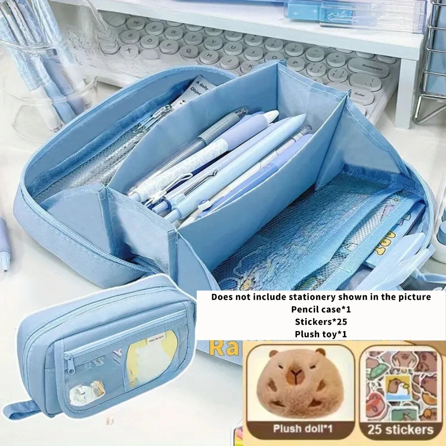Estuche escolar volcán de gran capacidad de 27 piezas con cuaderno y pegatinas adorables, estuche con múltiples compartimentos para estudiantes