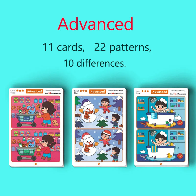 Find the Difference, Fun Concentration Training Game Pictures, Educational Items, Find Different Places, Reusable Erasable Pictures