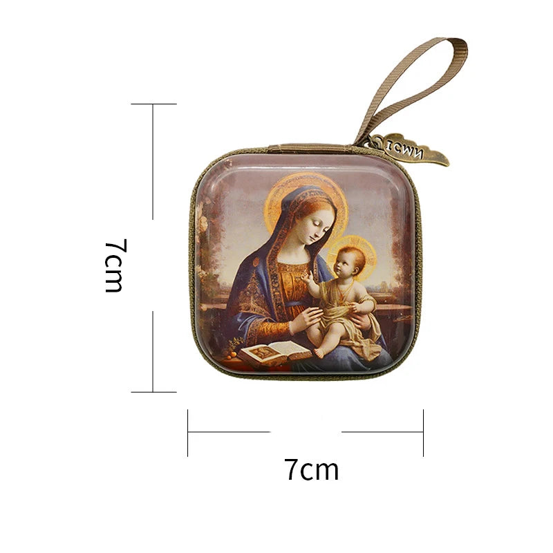 7x7cm, Virgin Mary Jesus Prayer Rosary Bag, Religious Jewelry Storage Box, Articulos Religiosos Catolico