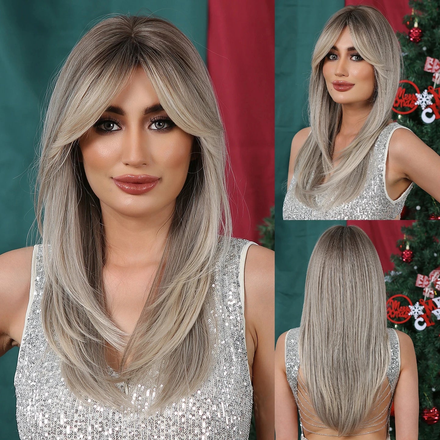 CharmSource Blonde Long Hair Natural Straight Wig, Synthetic Wigs  for Women Daily Party High Density