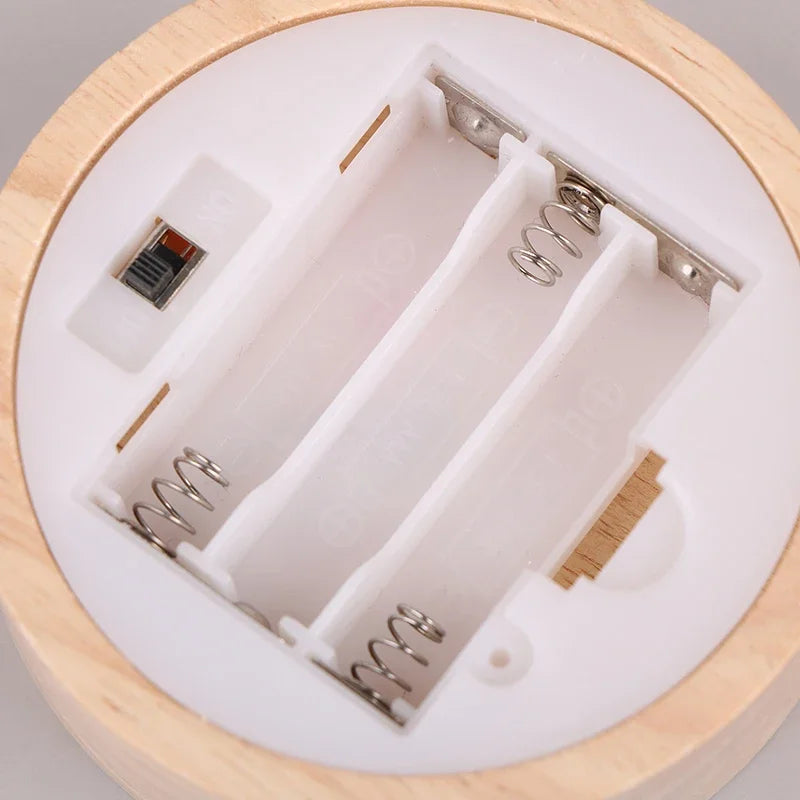 Battery Operated 8/10cm Round Wooden LED Light Dispaly Base Stand, Night Lamp Base, Crystal Glass Resin Art Ornaments
