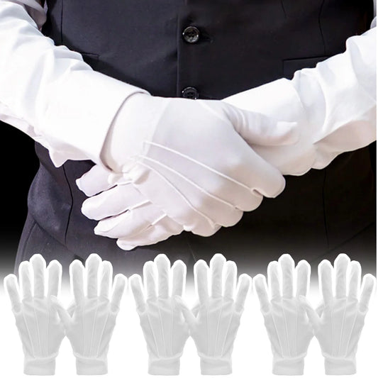 10Pairs White Gloves Men Formal Tuxedo Uniform Gloves Honor Guard Parade Ceremony Costume Cosplay Coin Jewelry Butler Glove
