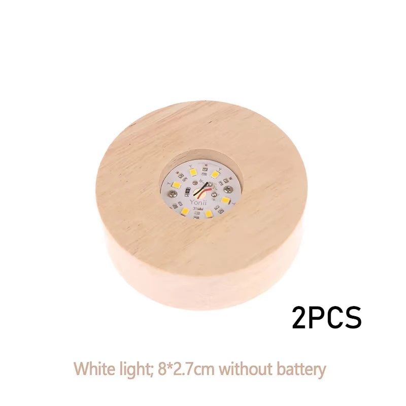 Battery Operated 8/10cm Round Wooden LED Light Dispaly Base Stand, Night Lamp Base, Crystal Glass Resin Art Ornaments