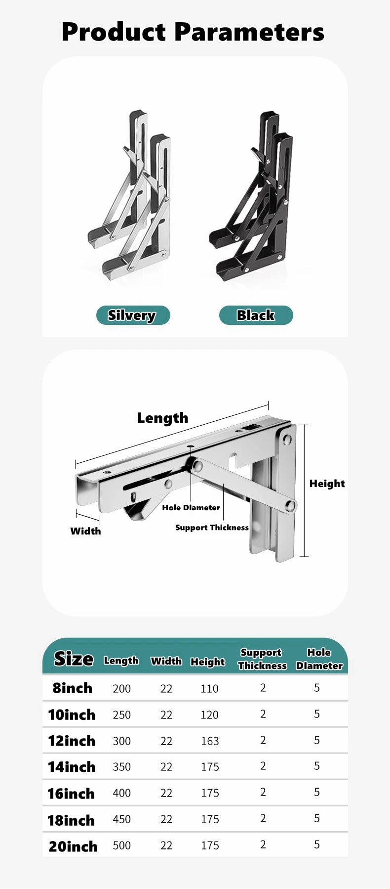 2Pcs, Multiple Sizes Triangle Folding Bracket, Shelf Table Desk, Floating Shelf, Collapsible Wall Mounted Bracket