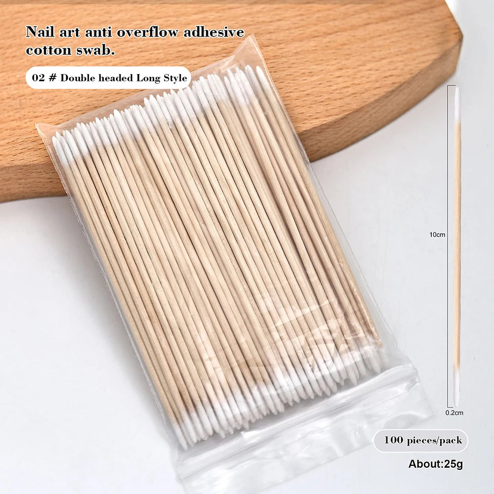 100PCS Nail Tip Cotton Swabs With Wooden Sticks Pointed Tip Cotton Swabs For Nail Polish Touch Up Disposable Makeup Applicators