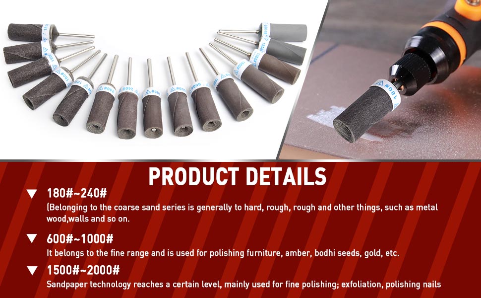 25Pcs, Sanding Drums, Sandpaper Sticks Set with 1/8"(3mm) Shank for Dremel Rotary Tool, 180/240/600/1000/1500/2000 Grits Different