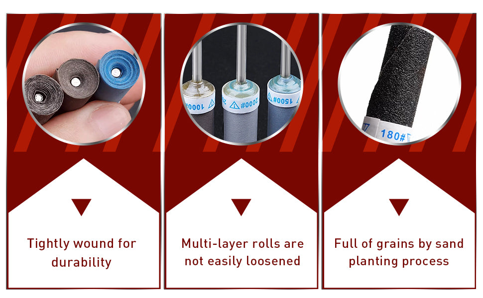 25Pcs, Sanding Drums, Sandpaper Sticks Set with 1/8"(3mm) Shank for Dremel Rotary Tool, 180/240/600/1000/1500/2000 Grits Different