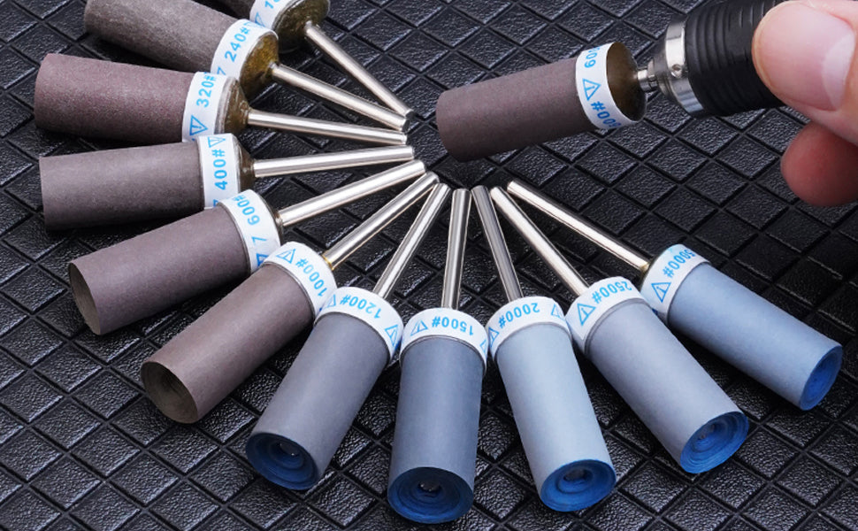 25Pcs, Sanding Drums, Sandpaper Sticks Set with 1/8"(3mm) Shank for Dremel Rotary Tool, 180/240/600/1000/1500/2000 Grits Different